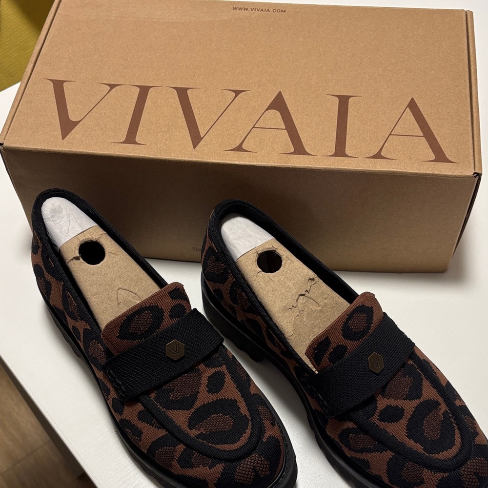 Vivaia Women Brown Leopard-Print Slip-On Loafers